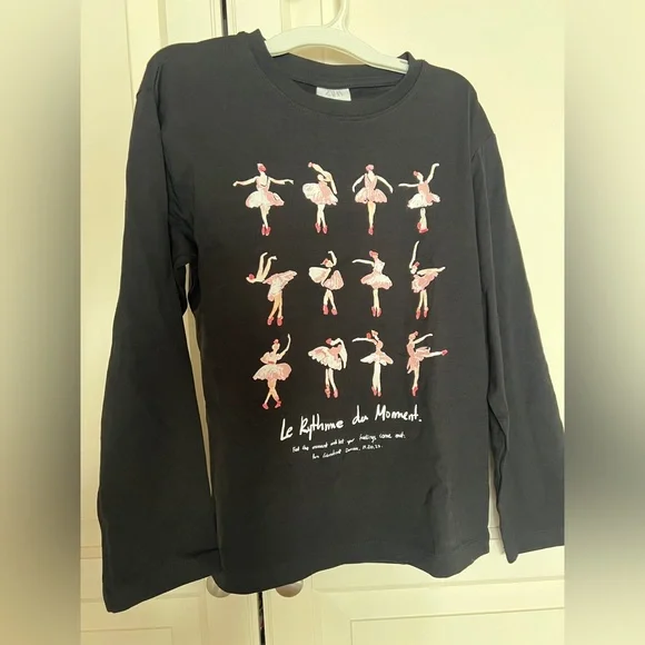 NWT Zara Kids Black Long Sleeve Tee with Pink Ballet Print Size 8/9 - Picture 2 of 2